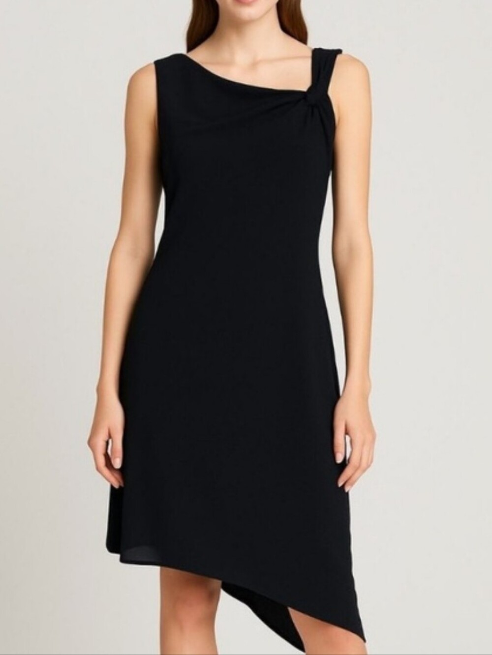 David Meister Black Asymmetrical One-Shoulder Knot Dress